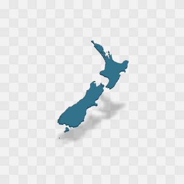 New Zealand high detailed vector representation of country silhouette. 3D map on transparent background with dropped shadow. For educational, decorative, or informational use. clipart