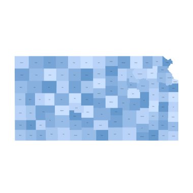 Kansas, KS - detailed political map of US state. Administrative map divided into counties. Blue map with county name labels. Vector illustration clipart