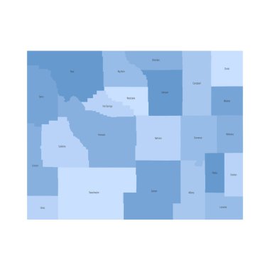 Wyoming, WY - detailed political map of US state. Administrative map divided into counties. Blue map with county name labels. Vector illustration clipart