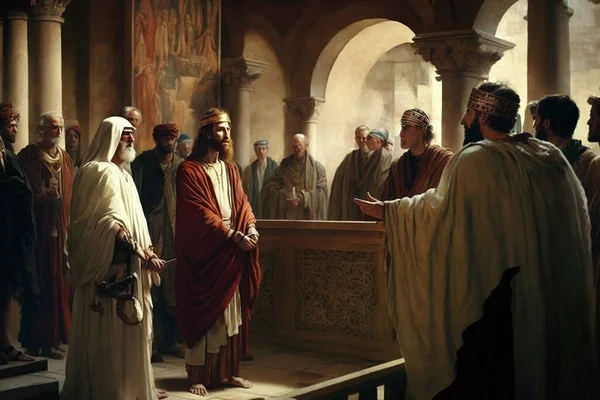 The trial of Jesus before Pontius Pilate. Way of the Cross. History from the bible. Easter period