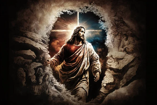 Jesus resurrection easter abstract surreal cover background. Merciful Jesus. Salvation for the world