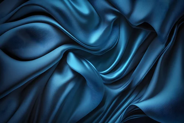 Abstract dark blue background. Fabric background made of silk satin.