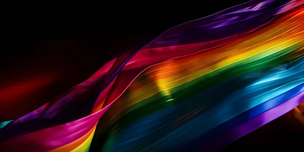 Rainbow flag blowing in the wind. Full page LGBT flying flag. 3D illustration