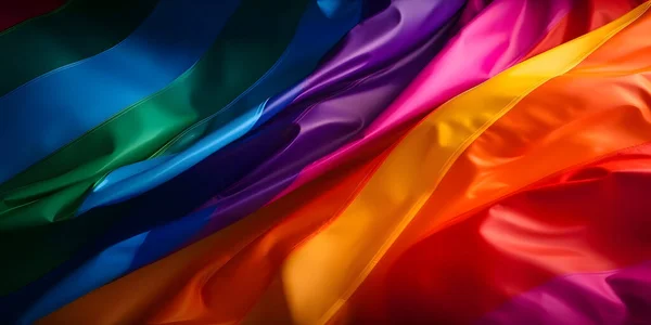 Rainbow flag blowing in the wind. Full page LGBT flying flag. 3D illustration