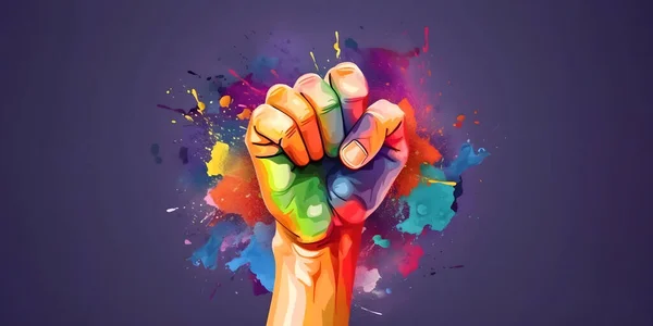 Gay pride concept. Hand drawn with a rainbow. Gay pride lgbt, rainbow flag. Fist symbol LGBT.
