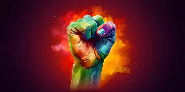 Gay pride concept. Hand drawn with a rainbow. Gay pride lgbt, rainbow flag. Fist symbol LGBT.