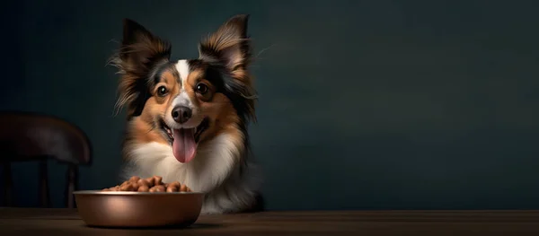 Smiling dog happy with food