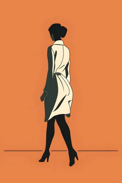 simple drawing of a woman on a solid background. a woman with a small head, large arms and legs