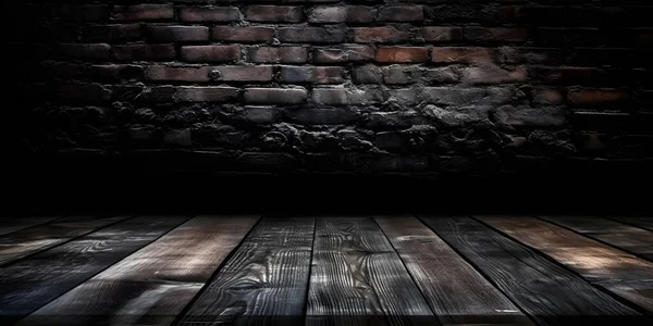 wood table brick wallpaper dark black grunge texture background for backdrop poster design