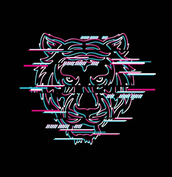 Tiger Face Black Colors Crumbling Glitch — Wektor stockowy