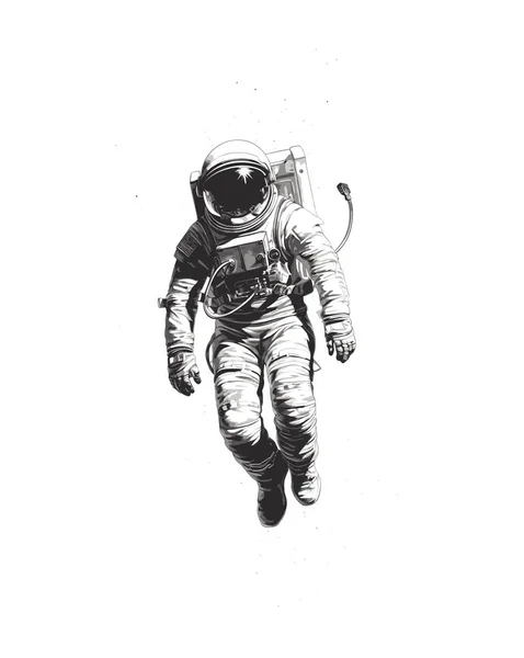 Astronauta Flotando Vacío Boceto Simple Blanco Negro — Vector de stock