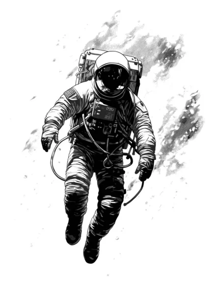 空中に浮かんでいる宇宙飛行士 黒と白のシンプルなスケッチ — ストックベクタ