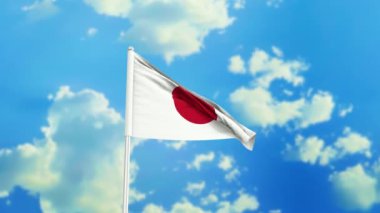 Japon bayrağı rüzgarda dalgalanırken gökyüzü arka planında