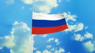 Rus bayrağı rüzgarda dalgalanırken gökyüzü arka planında