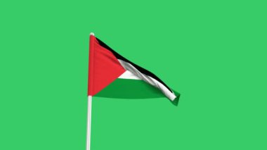 Filistin bayrağı yeşil ekran arka planında rüzgarda dalgalanıyor