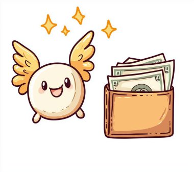 Cüzdandan çıkan para harcamaları sembolize eder.