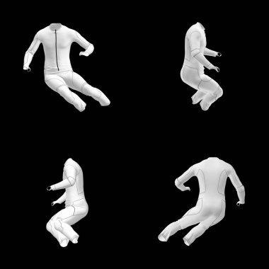 White full-body suit shown from four angles. High quality photoWhite full-body suit shown from four angles clipart