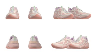Pastel Pembe ve Mint Sneakers Ön ve Arka Manzaralar. Beyaz Arkaplanda Şık Atletik Ayakkabılar. Yüksek kalite fotoğraf