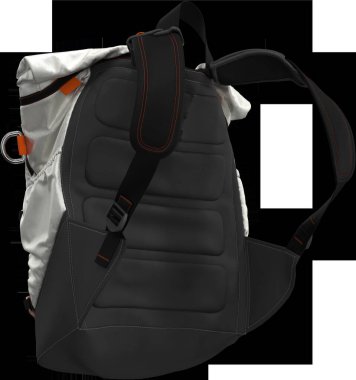 Ayarlanabilir kayışlar ve turuncu aksanlı beyaz sırt çantası. Yüksek kalite fotoğraf