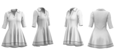 Yakalı beyaz kısa örgü elbise. Yarım kollu ve parlak etekli. Yüksek kalite fotoğraf