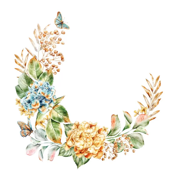 Watercolor Hydrangea wreath decorative art for invitation, card, wallpaper