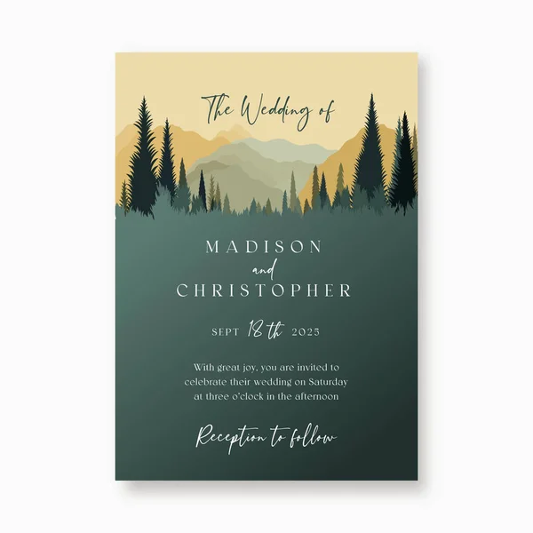 Calm Mountains Rustic Wedding Invitation Vector Illustration — Stok Vektör