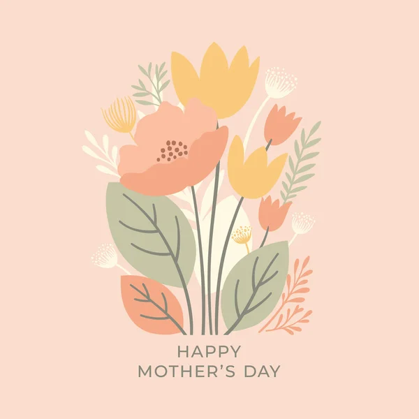 Ευχετήρια Κάρτα Για Την Ημέρα Της Μητέρας Λουλουδάτο Μπουκέτο Εικονογράφηση — Διανυσματικό Αρχείο