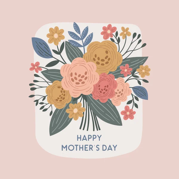 Ευχετήρια Κάρτα Για Την Ημέρα Της Μητέρας Λουλουδάτο Μπουκέτο Εικονογράφηση — Διανυσματικό Αρχείο