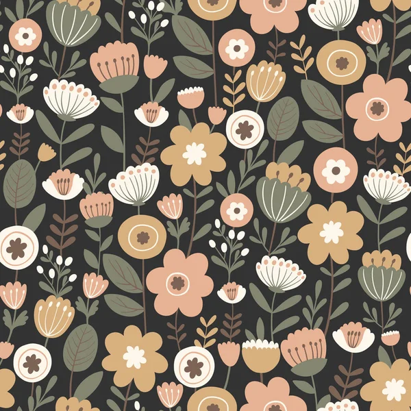 Padrão Floral Sem Costura Simples Minimalista Escandinavo Ilustração Vetorial Plana — Vetor de Stock