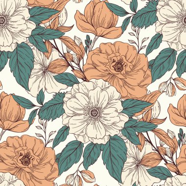 Kusursuz çiçek arkaplan deseni. Kumaş, tekstil, ambalaj kağıdı, kartlar, davetiyeler, duvar kağıdı ve web tasarımı için dekoratif arkaplan.