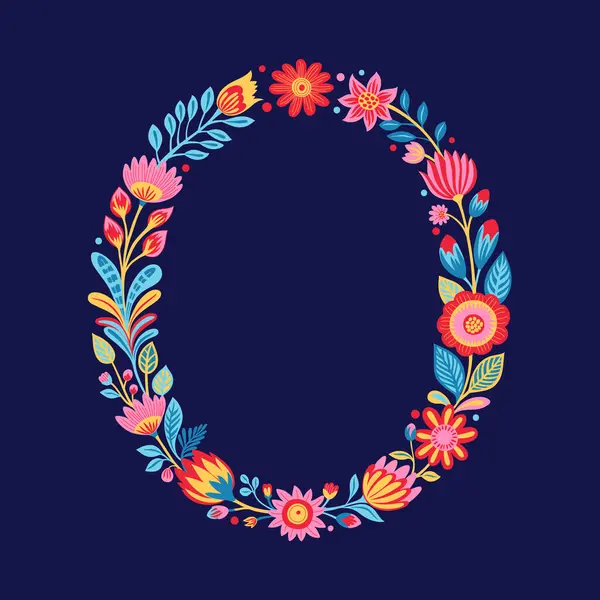 Une Couronne Florale Vibrante Avec Des Feuilles Des Fleurs Sur — Image vectorielle