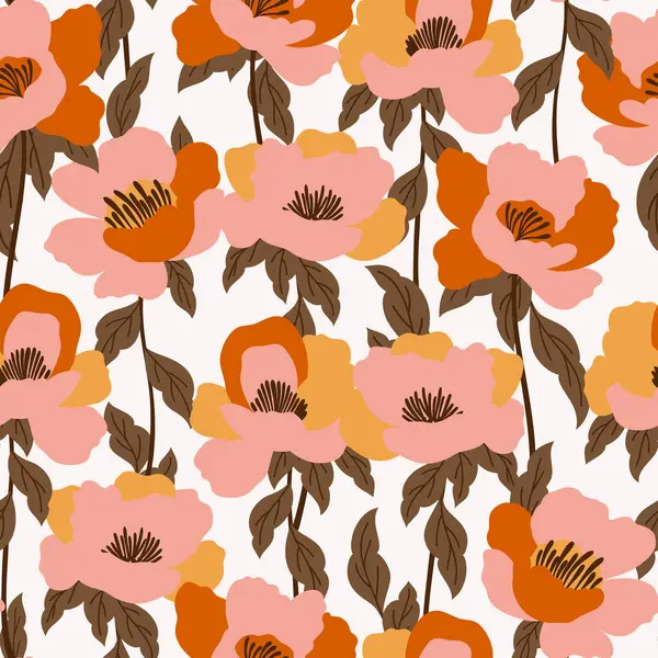 Retro Seamless Pattern Bold Colored Flowers Vector Illustration — Stock Vector