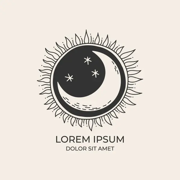 Logotipo Minimalista Con Una Luna Creciente Estrellas Diseño Circular — Archivo Imágenes Vectoriales