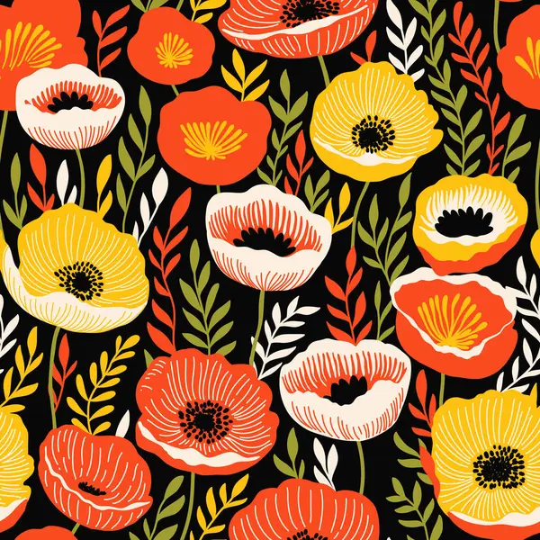 Сміливий Абстрактний Яскравий Квітковий Безшовний Візерунок Векторні Ілюстрації — стоковий вектор