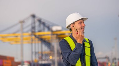 Endüstriyel mühendisler, küresel ticaret ve tedarik zinciri ihracat çevresinin sorumlu küresel ekonomiyi izleyerek liman vinçlerini yükleyip boşaltırlar..