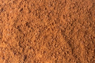 Kakao tozu dokusu. Kahverengi zemin, verimli toprakların dokusu.