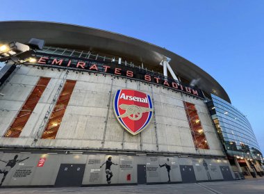 Londra - Ocak 2023 - UEFA turnuvaları için Emirates Stadyumu Arsenal Stadyumu, Premier League 'de bulunan Arsenal Football Club' ın ev sahibi stadyumu.
