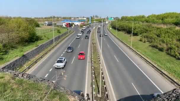 Tiden Går För Bilar Trafik Motorvägen Prag Cirkel Väg Trafikstockning — Stockvideo