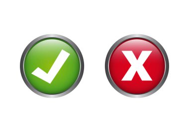Şeffaf arkaplanda yeşil işaret ve kırmızı çarpı işareti var. Yüksek kaliteli PNG illüstrasyonu