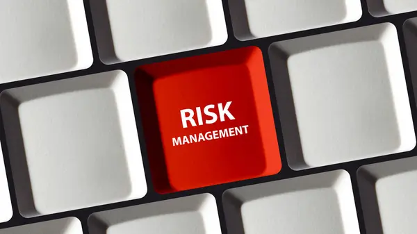 A keyboard with a red key that says risk management concept money stock insurance savings. High quality illustration