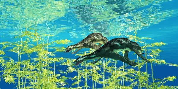 陆栖爬行动物 Atopodentatus 是一种食草性水生爬行动物 在三叠纪生活在欧洲和美国海域 — 图库照片