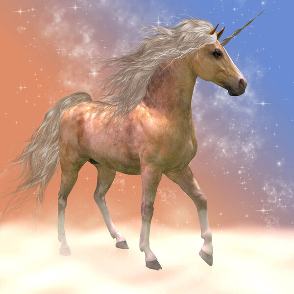 Ein Fantasiebild Von Einem Buttermilch Männlichen Einhorn Und Nebligem Nebel — Stockfoto