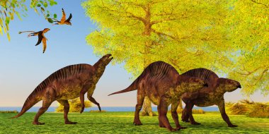 Lotosaurus adentis, Triyas döneminde Çin 'de yaşamış otçul bir poposauroid dinozordur. Peteinosaurus Pterosaurs üç Lotosaurus dinozorun üzerinde uçar..