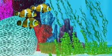 Üç palyaço balığı tutmak birlikte koruma ve watch avcılar için.