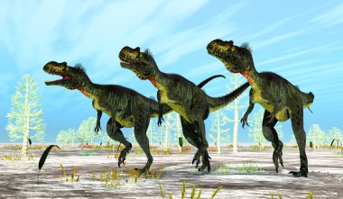 Megalosaurus etobur dinozorlar, Jurasik Dönem boyunca Karbonifer ağaçlarının arasında avlanırlar..