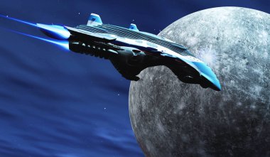 Ağır kraterli yüzeyi olan Merkür gezegeni Dünya 'dan gelen bir uzay gemisi tarafından ziyaret edilir..