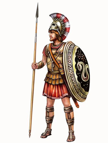 Hoplite Αρχαίος Έλληνας Βαριά Οπλισμένος Πολεμιστής Ποδιών Ρεαλιστικό Σχέδιο Εικονογράφηση — Φωτογραφία Αρχείου