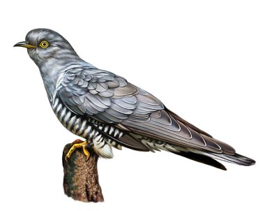 Common Cuckoo, Cuculus canorus, realistic drawing, illustration for bird encyclopedia, isolated image on white background clipart