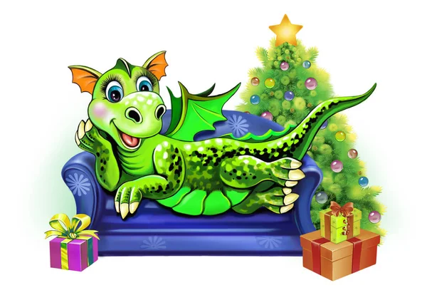 Funny Cartoon Dragon Symbol 2024 According Eastern Calendar Merry Christmas — Stock Photo, Image