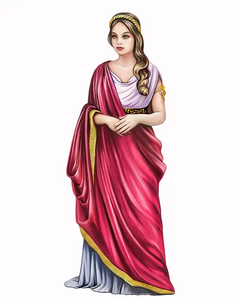 古代ローマの女性の服装 現実的な描画 歴史的な衣装の再構築 白い背景の孤立したイメージ ストックフォト